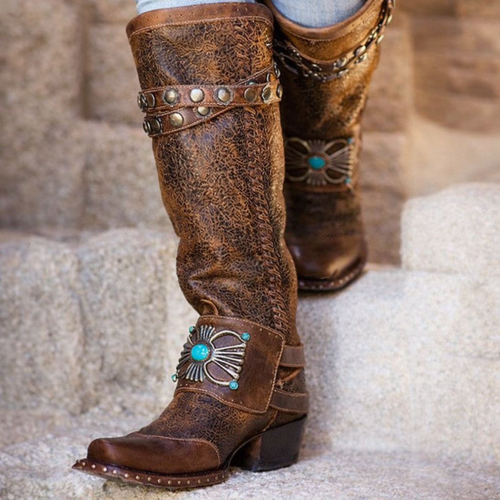 Elizabeth Ainsley Rivet Boots - Thick Heel, Large Size