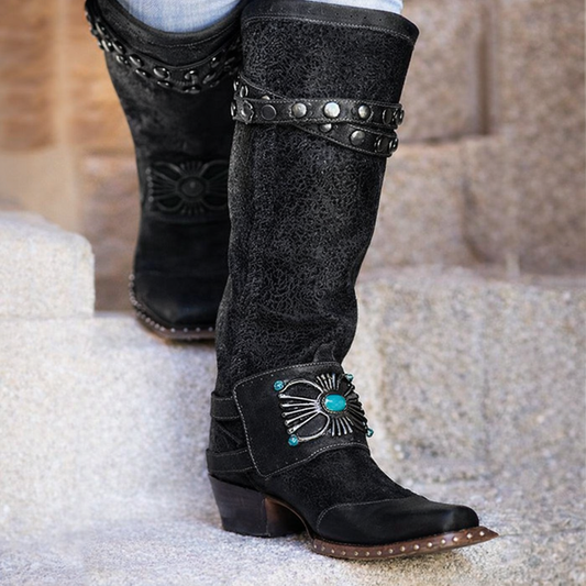 Elizabeth Ainsley Rivet Boots - Thick Heel, Large Size