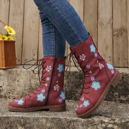Elizabeth Ainsley Embroidered Square Heel Boots - Comfort Fit