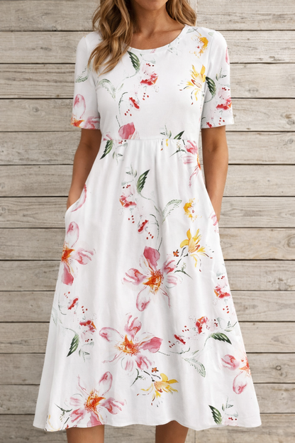 Floral Print Elizabeth Ainsley Summer V-Neck Dress