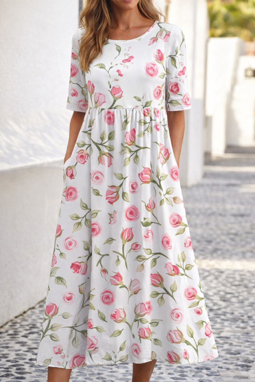 Floral Print Elizabeth Ainsley Summer V-Neck Dress