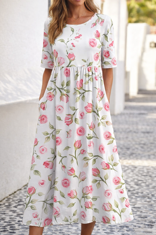 Floral Print Elizabeth Ainsley Summer V-Neck Dress