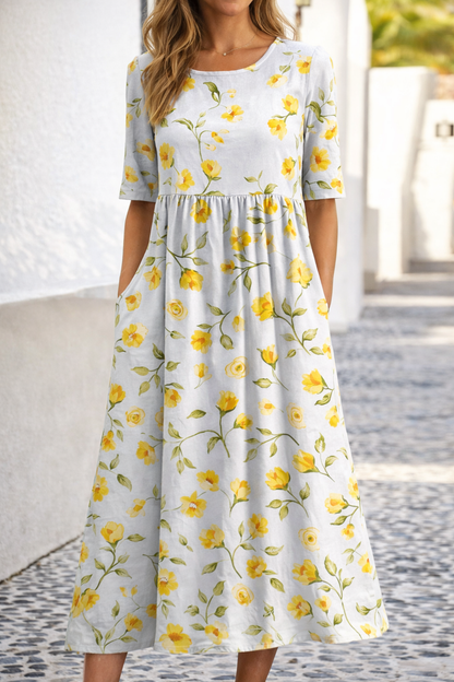 Floral Print Elizabeth Ainsley Summer V-Neck Dress