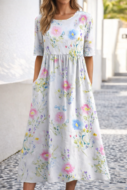Floral Print Elizabeth Ainsley Summer V-Neck Dress