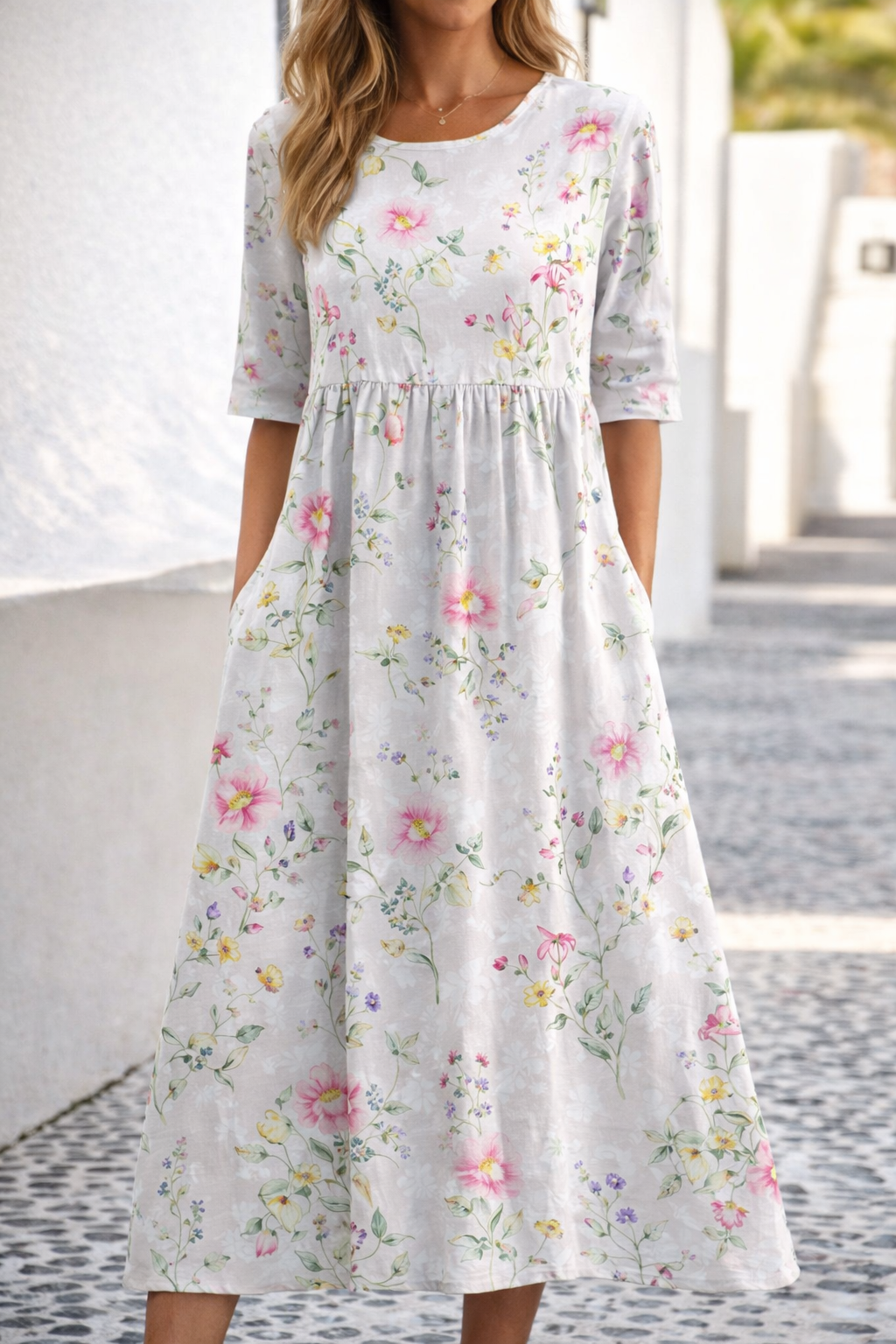 Floral Print Elizabeth Ainsley Summer V-Neck Dress