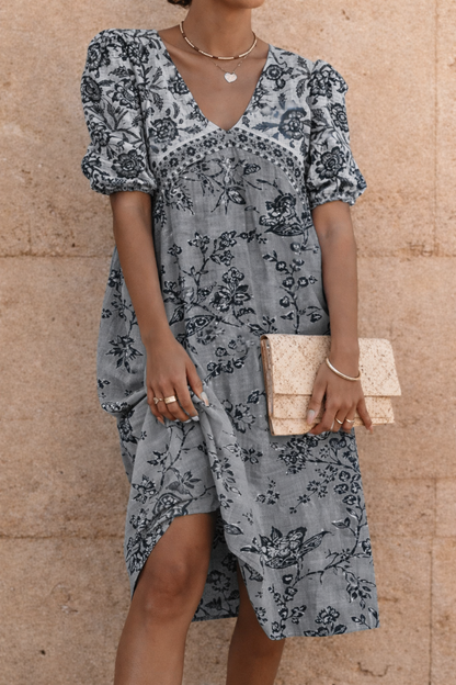 Floral V-Neck Mid-Length Dress by Elizabeth Ainsley
