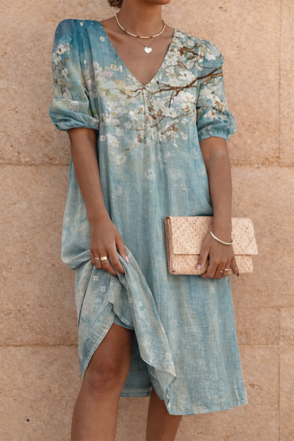 Floral V-Neck Mid-Length Dress by Elizabeth Ainsley