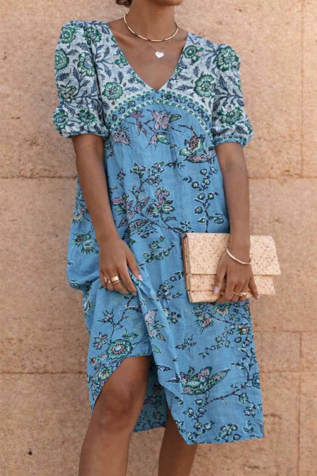 Floral V-Neck Mid-Length Dress by Elizabeth Ainsley