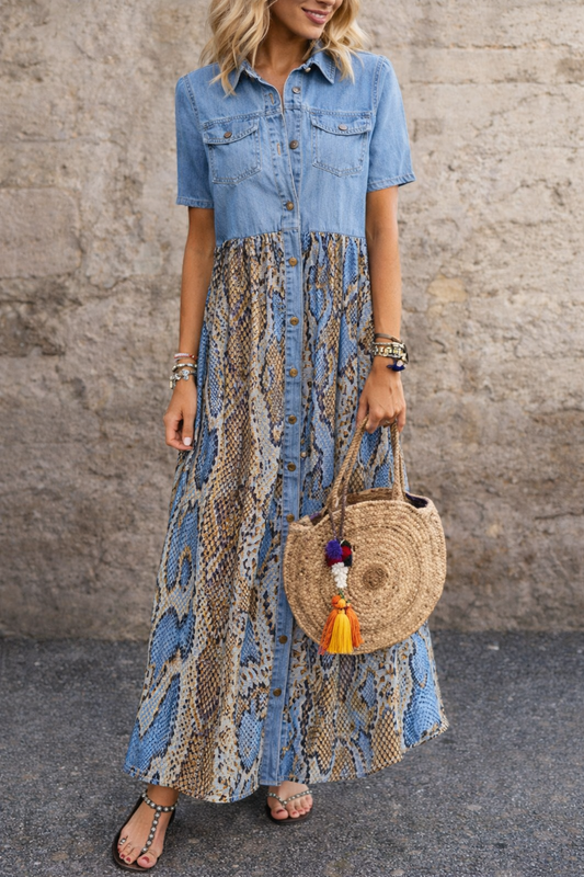 Boho Print Maxi Dress Elizabeth Ainsley Summer Swing Skirt