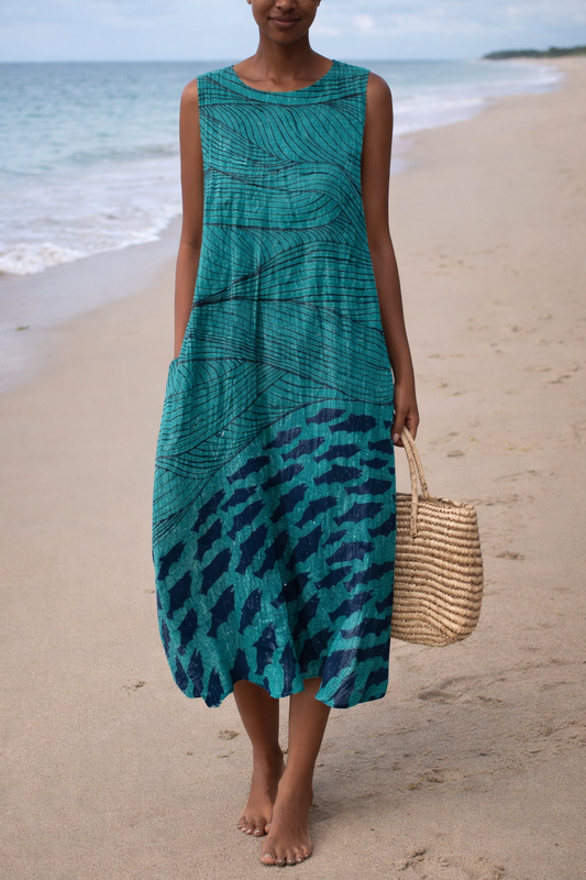 Vibrant Sleeveless Print Dress by Elizabeth Ainsley