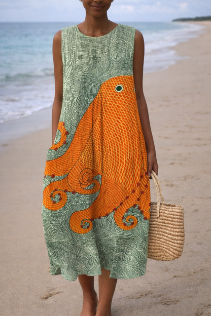 Vibrant Sleeveless Print Dress by Elizabeth Ainsley