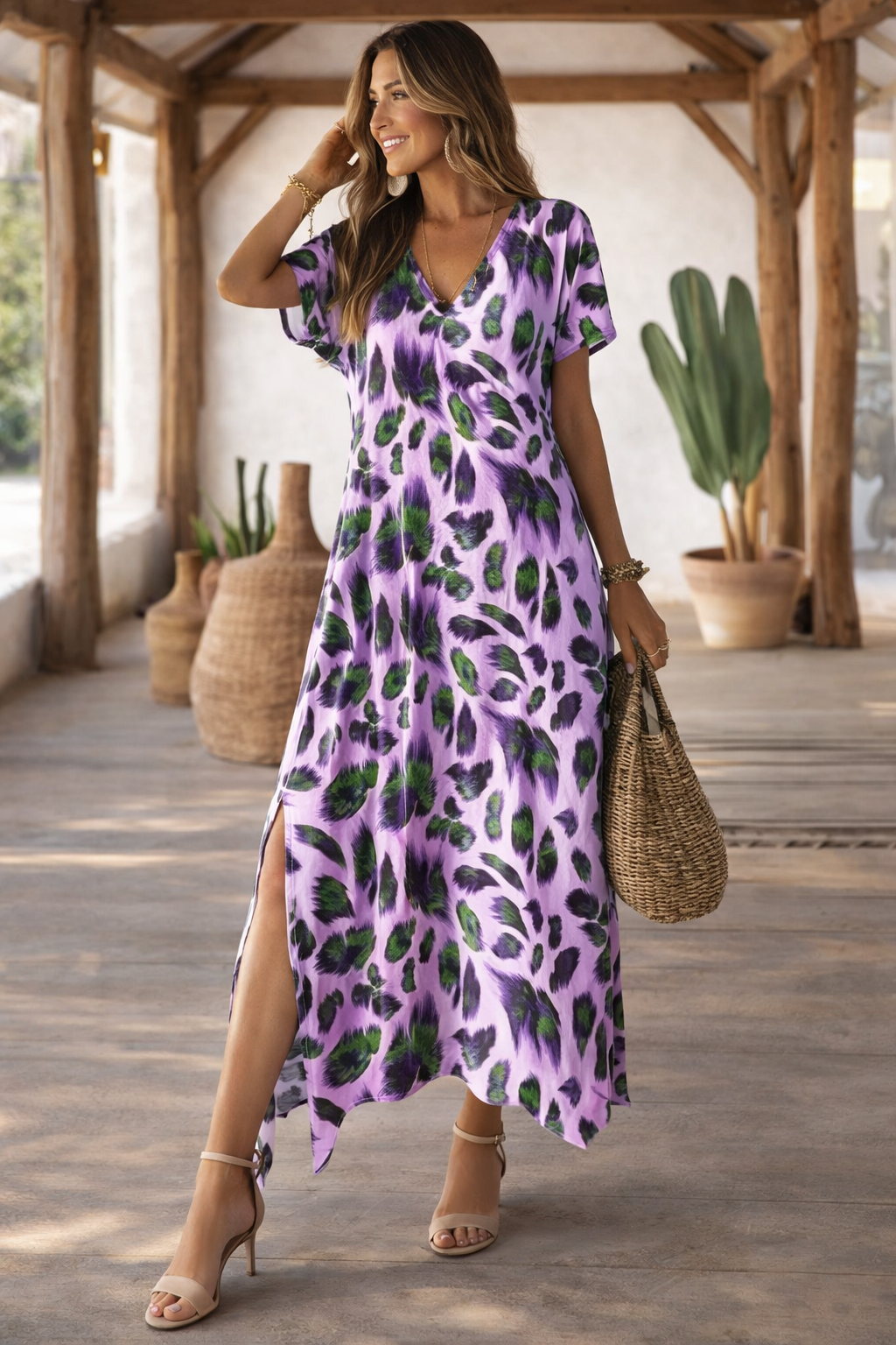 Vibrant Split V-Neck Dress by Elizabeth Ainsley