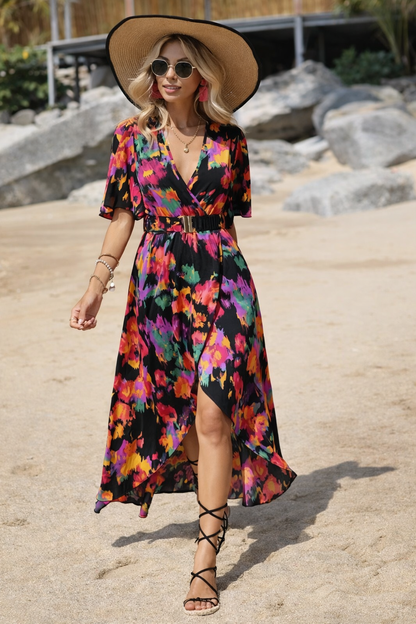 Vibrant Asymmetric V-Neck Dress by Elizabeth Ainsley