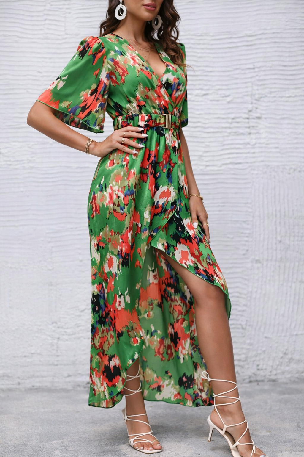 Vibrant Asymmetric V-Neck Dress by Elizabeth Ainsley