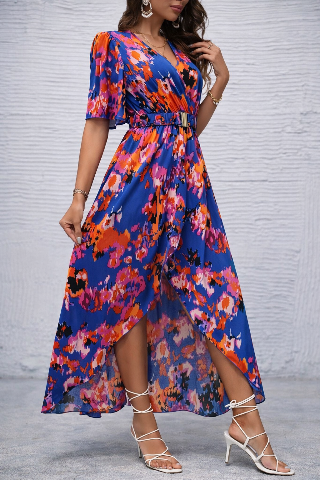 Vibrant Asymmetric V-Neck Dress by Elizabeth Ainsley