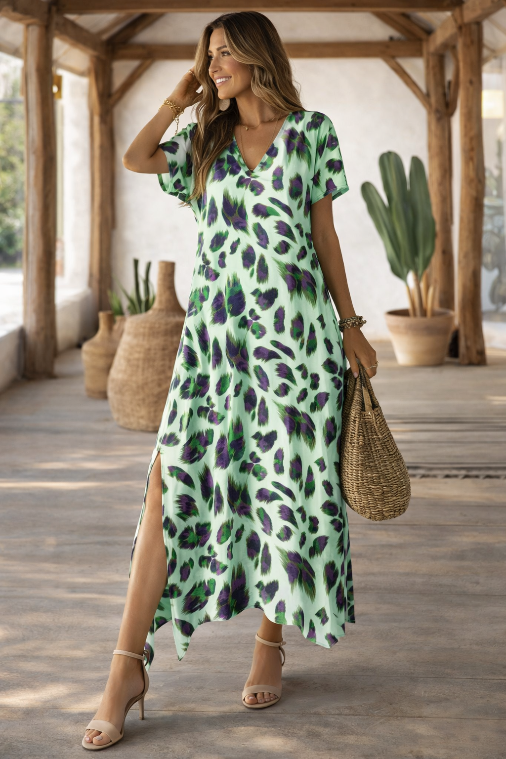 Vibrant Split V-Neck Dress by Elizabeth Ainsley