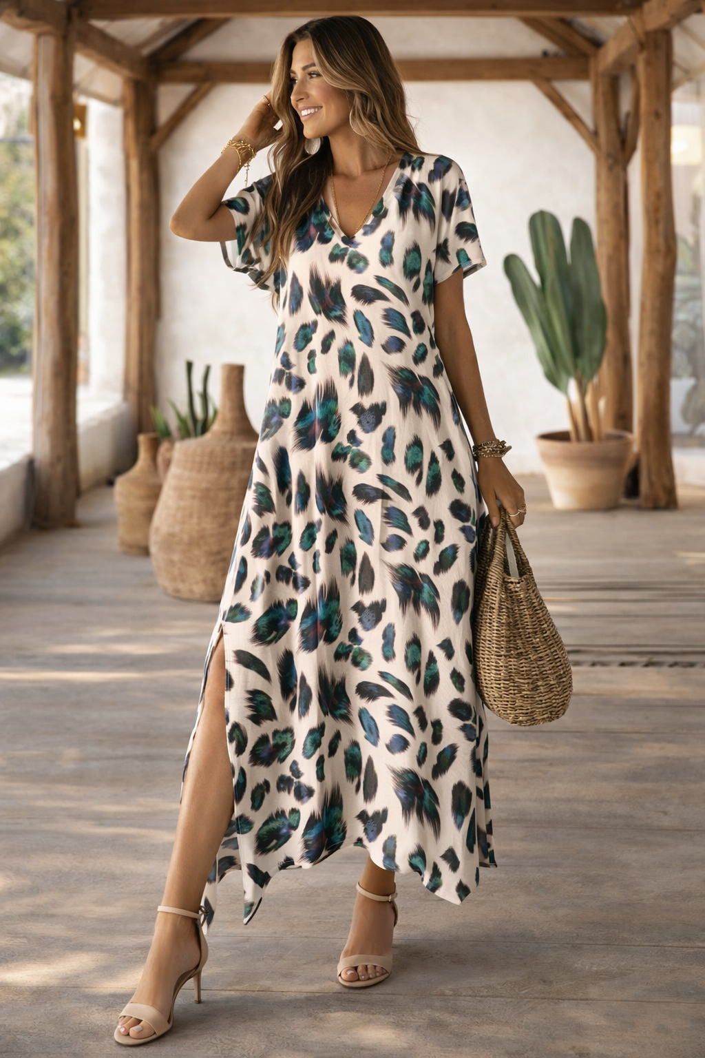 Vibrant Split V-Neck Dress by Elizabeth Ainsley