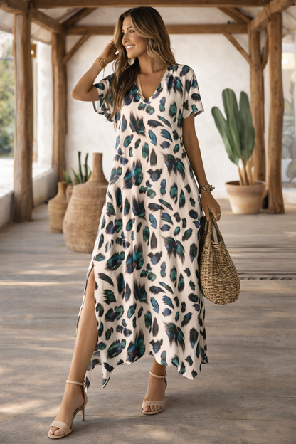 Vibrant Split V-Neck Dress by Elizabeth Ainsley