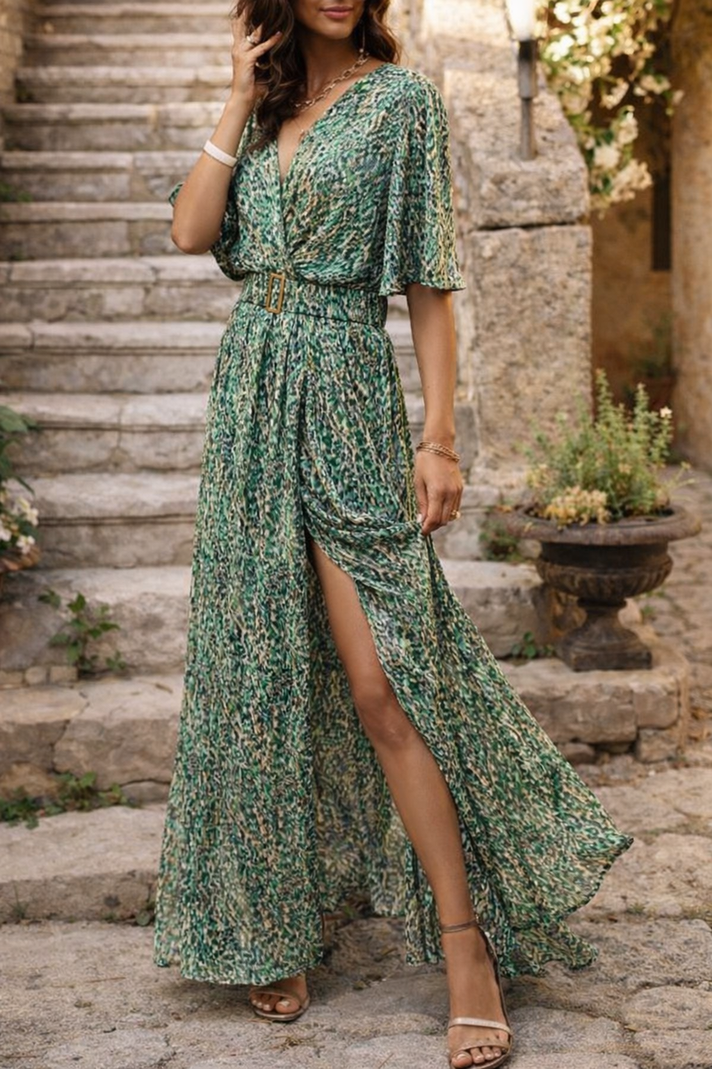 Vibrant Asymmetric V-Neck Dress by Elizabeth Ainsley