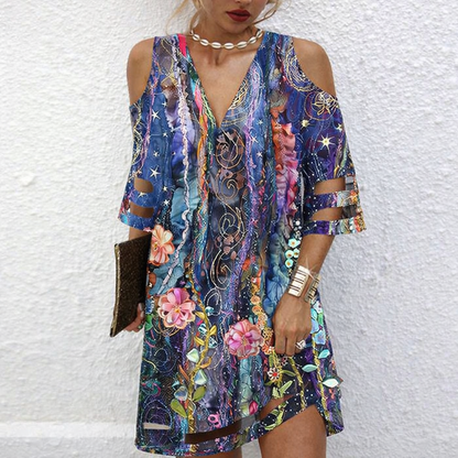 V-Neck Mesh Floral Dress by Elizabeth Ainsley