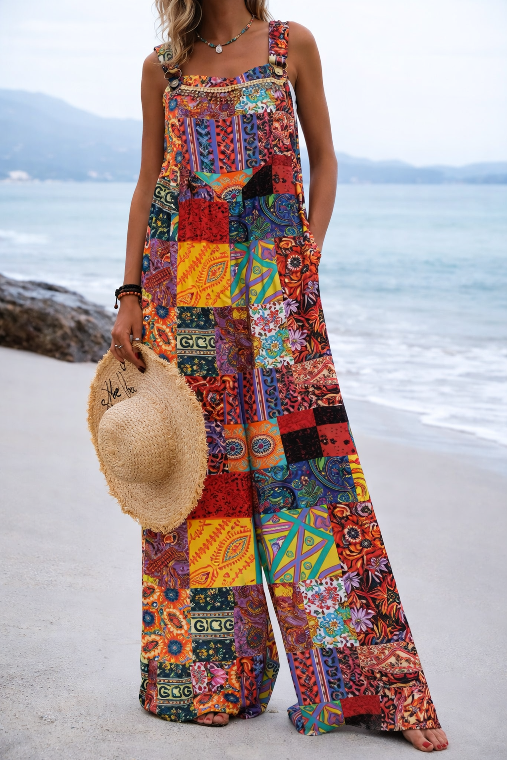 Vibrant Print Elizabeth Ainsley Wide Leg Romper