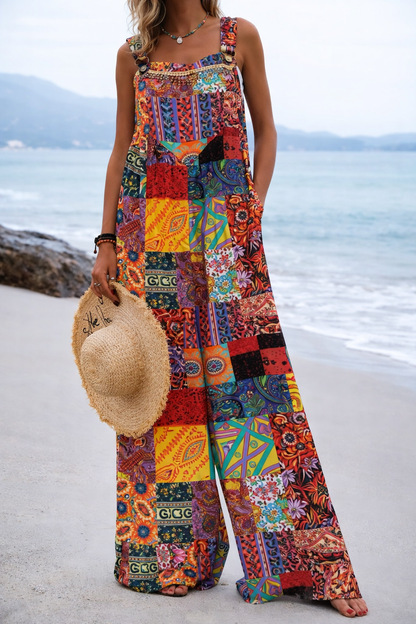 Vibrant Print Elizabeth Ainsley Wide Leg Romper