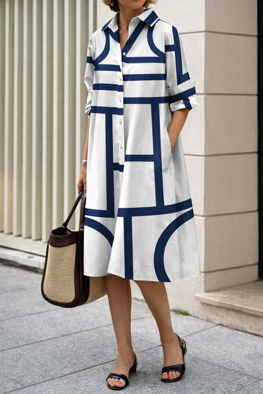Modern Geometric Elizabeth Ainsley Shirt Dress