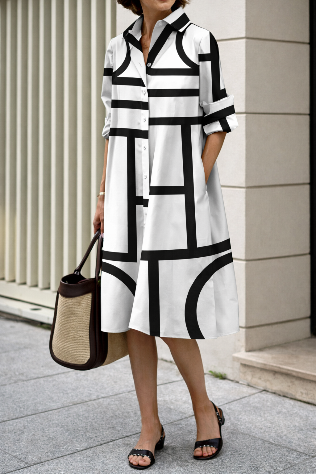 Modern Geometric Elizabeth Ainsley Shirt Dress