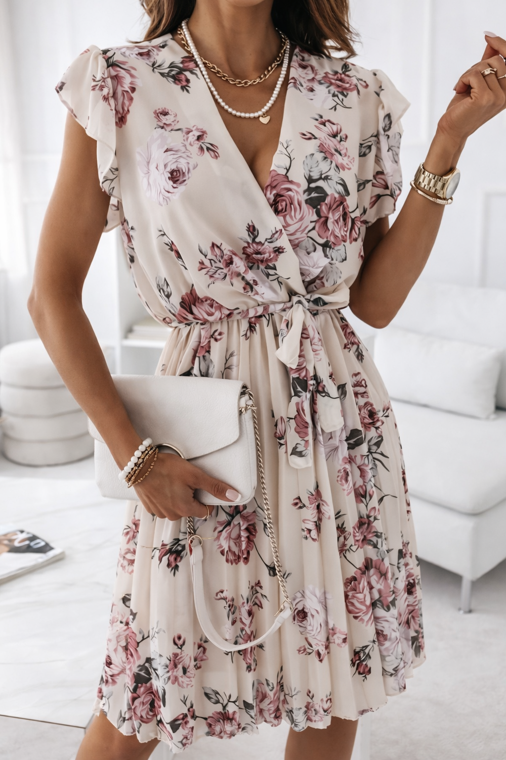 Floral Pleated Midi Dress by Elizabeth Ainsley