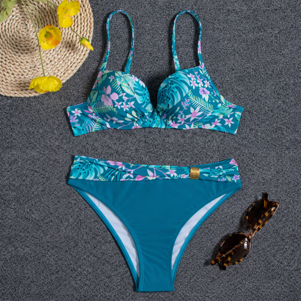Floral Gathered Elizabeth Ainsley Backless Bikini Set