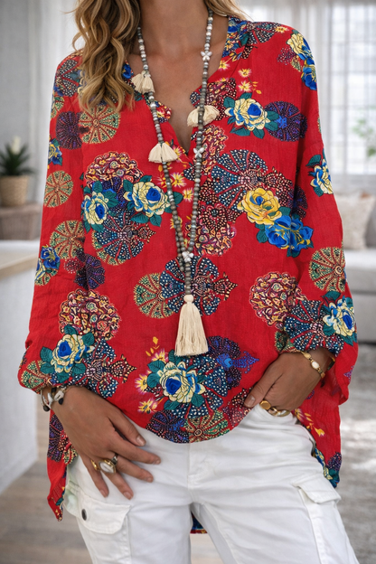 Vibrant Printed V Neck Top Elizabeth Ainsley