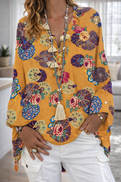 Vibrant Printed V Neck Top Elizabeth Ainsley