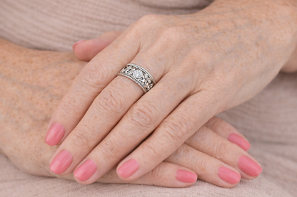 Krystal Crafts Vintage Leaf Diamond Band Ring
