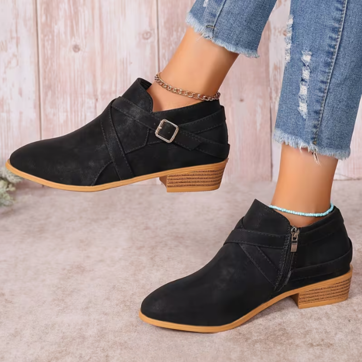 Elizabeth Ainsley Leather Boots - Side Zipper & Cross Straps