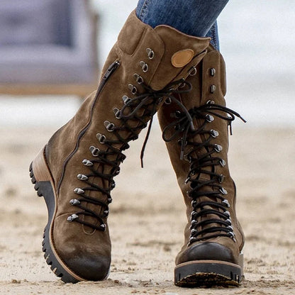 Emma | Women’s Orthopedic Lace-Up Combat Style Knee-High Boots