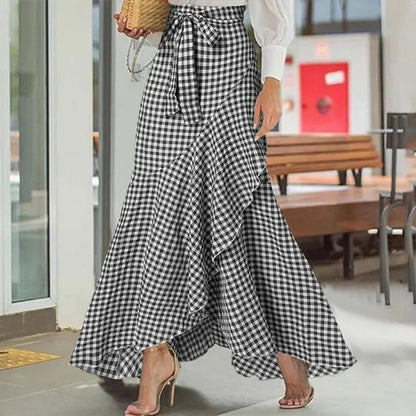Plaid Ruffle Maxi Skirt by Elizabeth Ainsley