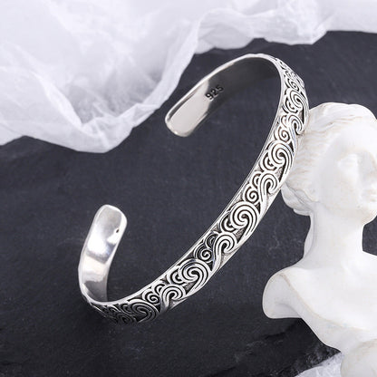 Engraved Open Cuff Bracelet with Flowing Pattern Detail
