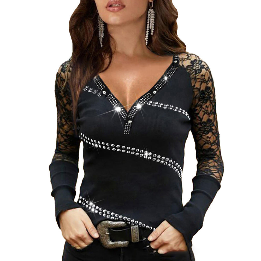 Elegant Lace Rhinestone Top Elizabeth Ainsley Blouse