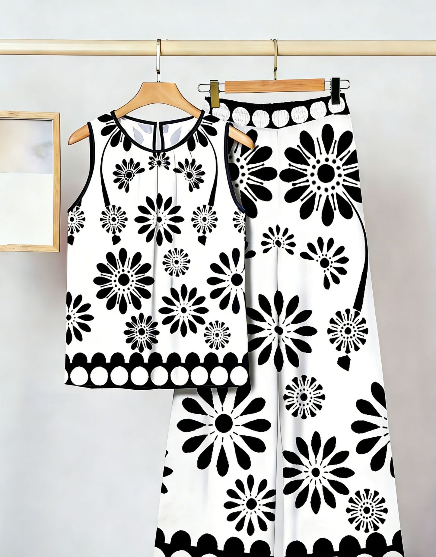 Womens Sleeveless Irregular Tank Top And Pants Fashionable Printed Two-Piece Set