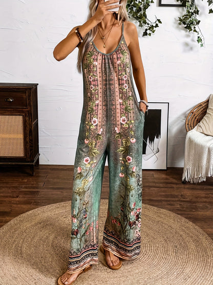 Boho Floral Elizabeth Ainsley Printed Jumpsuit
