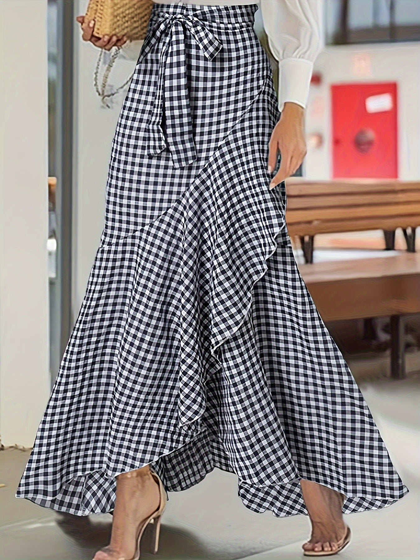 Plaid Ruffle Maxi Skirt by Elizabeth Ainsley