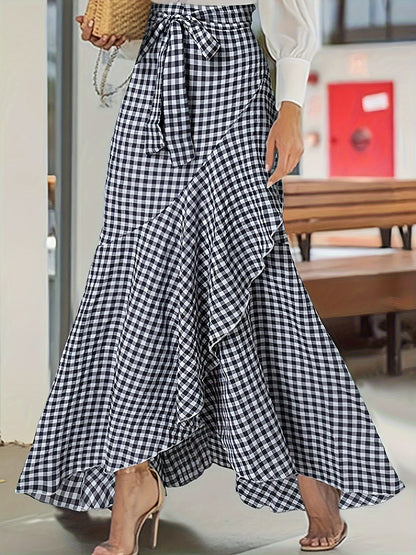 Plaid Ruffle Maxi Skirt by Elizabeth Ainsley