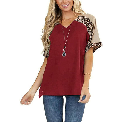 Leopard Splice Elizabeth Ainsley Casual Short Sleeve Top