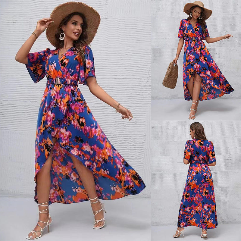 Vibrant Asymmetric V-Neck Dress by Elizabeth Ainsley