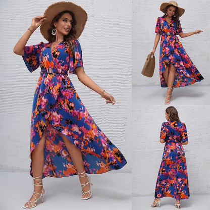 Vibrant Asymmetric V-Neck Dress by Elizabeth Ainsley