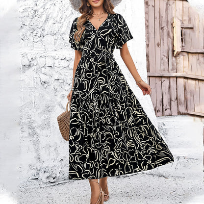 Floral Print Elizabeth Ainsley Short Sleeve Midi Dress