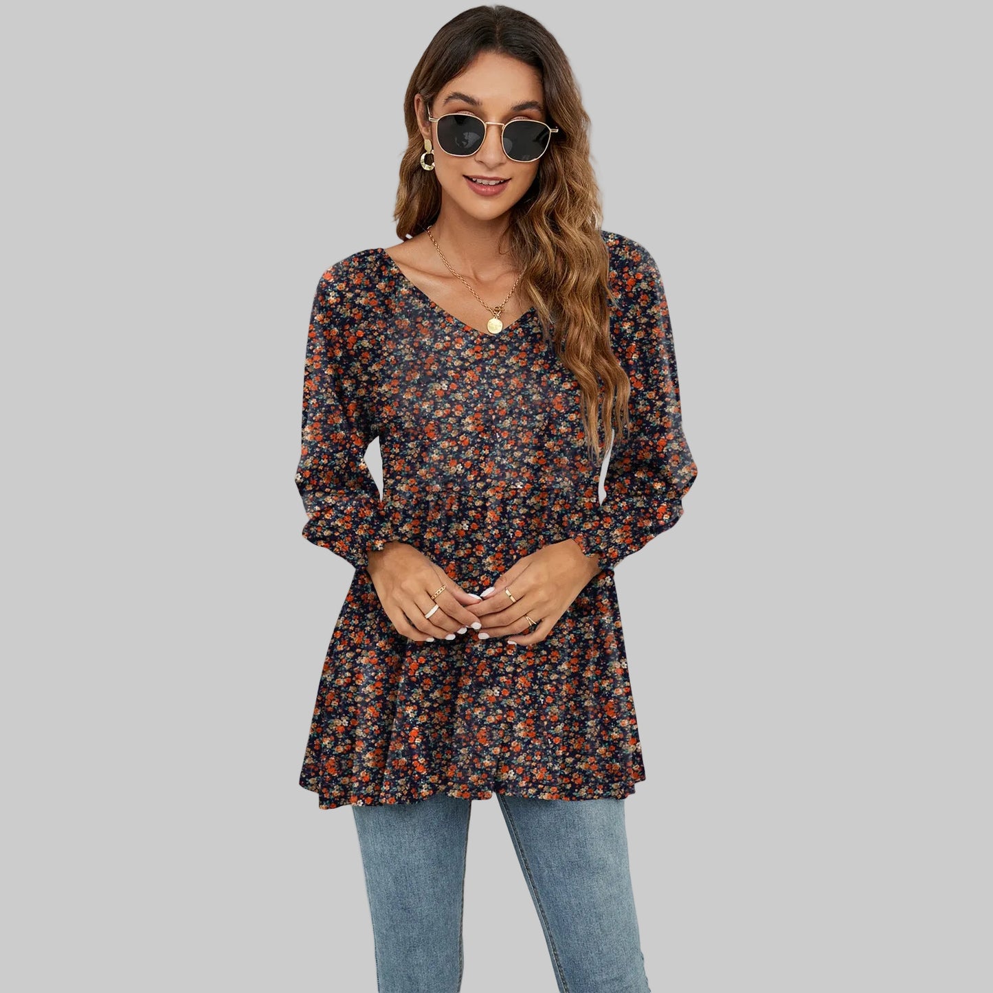 Floral Puff Sleeve V-Neck Top by Elizabeth Ainsley