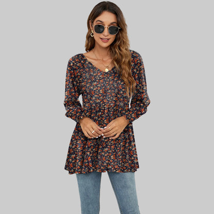 Floral Puff Sleeve V-Neck Top by Elizabeth Ainsley