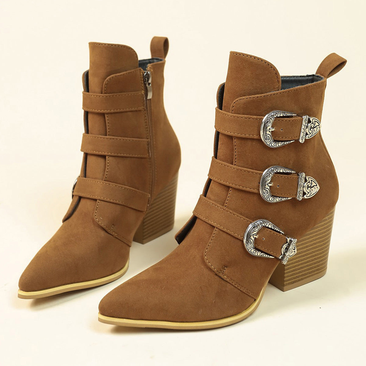 Elizabeth Ainsley Retro Buckle Boots - Chunky Heel Comfort