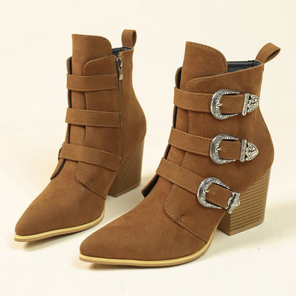 Elizabeth Ainsley Retro Buckle Boots - Chunky Heel Comfort